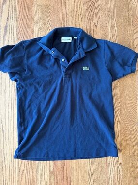 Lacoste Men’s Navy Blue Pique Polo with Green Crocodile Logo